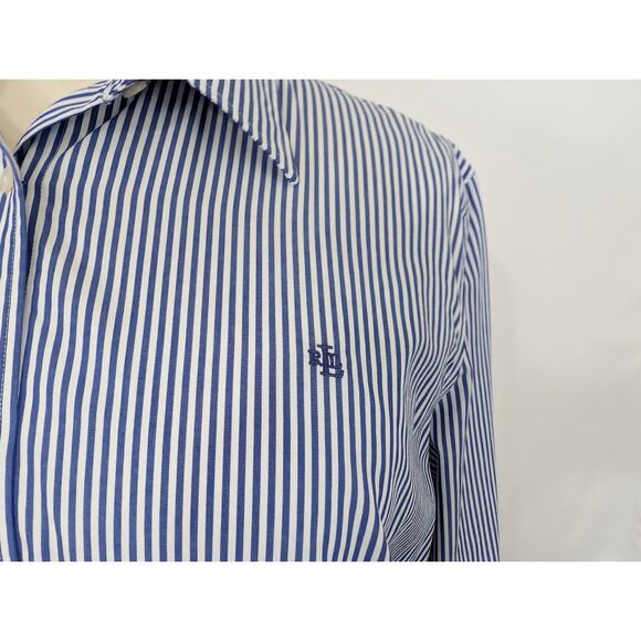 Ralph Lauren Blouse Blue White Stripe Cotton Top Non Iron Women's Size 2X - Picture 3 of 7